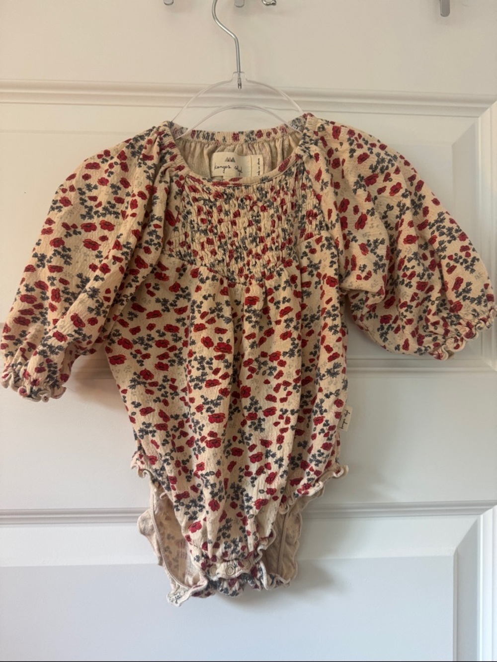 Cream with Poppies Smocked Baby bubble romper